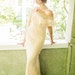 Vintage 1930s Pale Peach Silk Damask & Lace Capelet Collar Nightgown