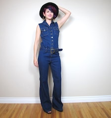90s does 70s Charlies Angels Denim Belted Jumpsuit Button Down Front ...