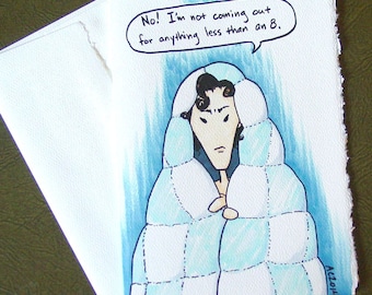 Sherlock Sulking greeting card - BBC Sherlock Holmes and his Blankie