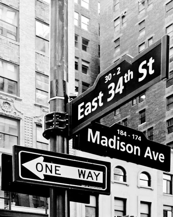 Black and White Travel Photography NYC Street Sign by Raceytay