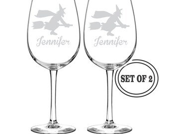 2 Personalized HALLOWEEN Wine Glasses Gift Etched Wine Glass Halloween Gift Wedding Gift Halloween Party Witch Wine Glass Cocktail Glasses