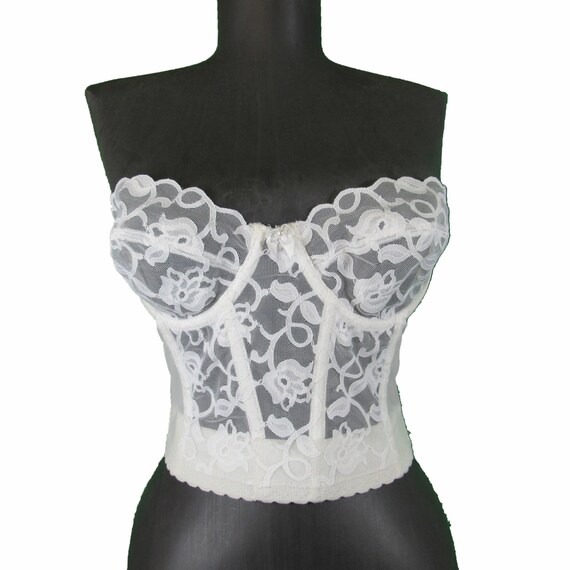 Sheer lace White Lace Bustier bra size 34C by by BoudoirBarbie