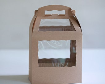 Set of 6- 8.5 x 6 x 8 inch Kraft Brown or White Cake Pop Box with base for sticks or straws