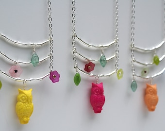 Silver Twig Lucite Owl Necklace - Twiggy