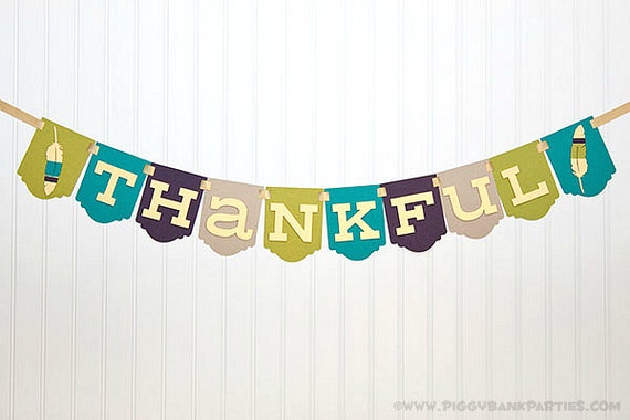 THANKFUL Banner : Modern Mix Thanksgiving Banner | Turkey Day Sign | Holiday Decoration with Feathers & Art Deco Panel | Tribal Feather Il_570xn