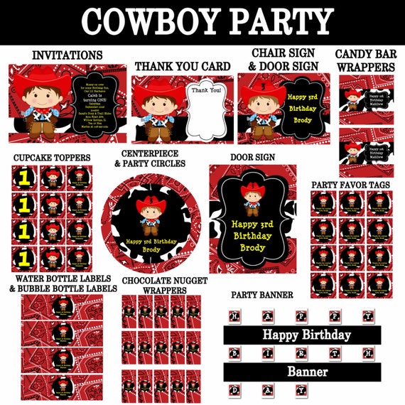 Cowboy Birthday Invitation, Party Decorations, Party Supplies, Party Collection, Birthday Decorations, Choose 6 Items, Printable Il_570xn