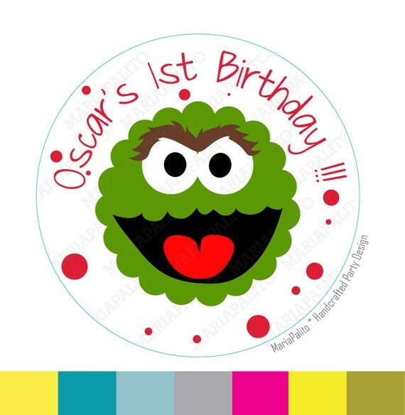 Oscar stickers, Oscar the grouch Party Personalized Inspired PRINTED round Stickers, tags, Labels or Envelope Seals A937 Il_570xn