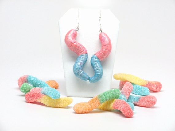 Items similar to Sour Gummy Worm Polymer Clay Earrings, Polymer Clay ...