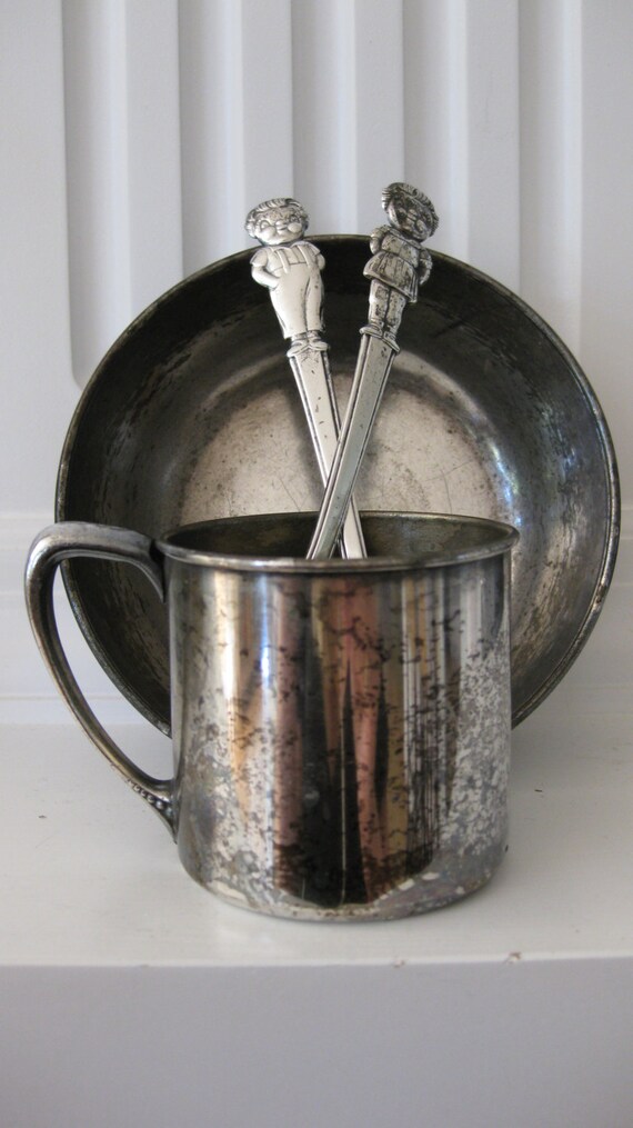 Vintage baby set bowl cup Campbell Soup spoons by jemsbyjennym