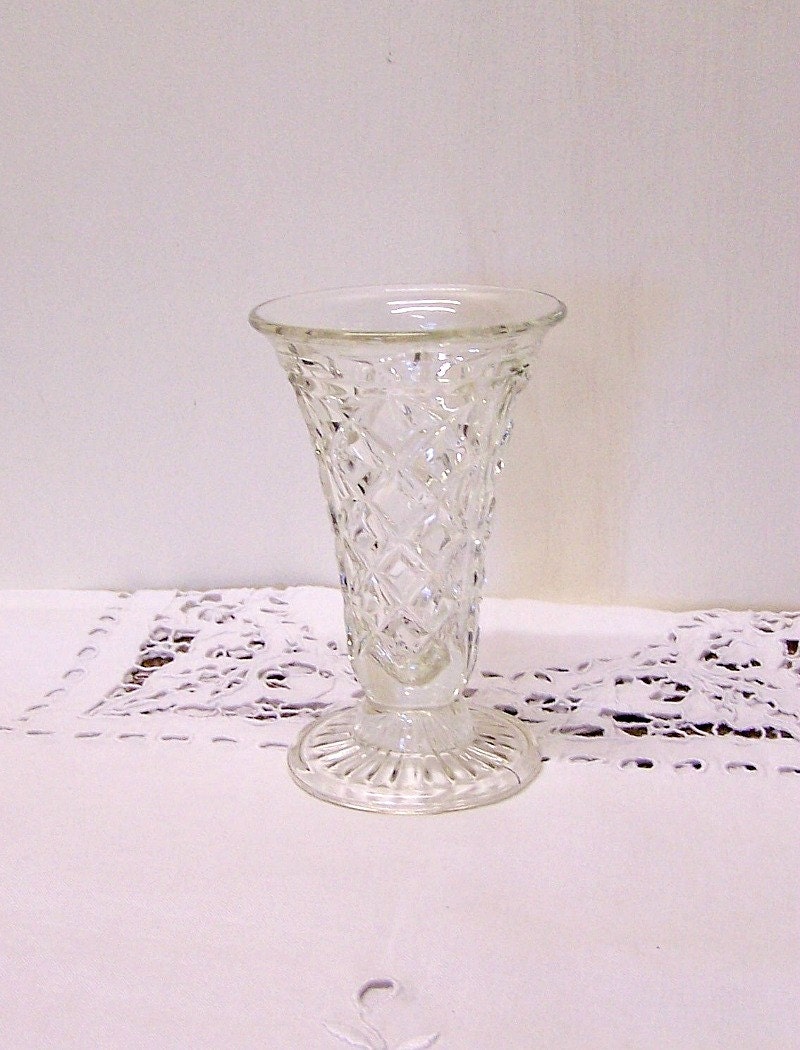PRESSED or CUT GLASS Vase, Vintage, Retro, Clear Glass Haute Juice