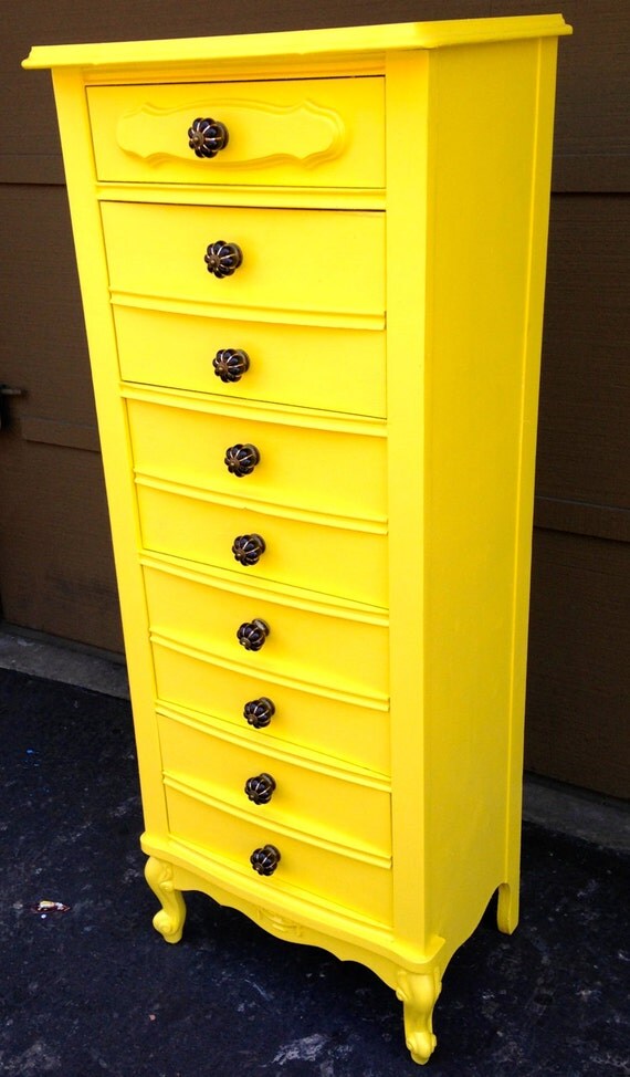 Vintage Bright Yellow Jewelry Armoire by siennabellarose on Etsy