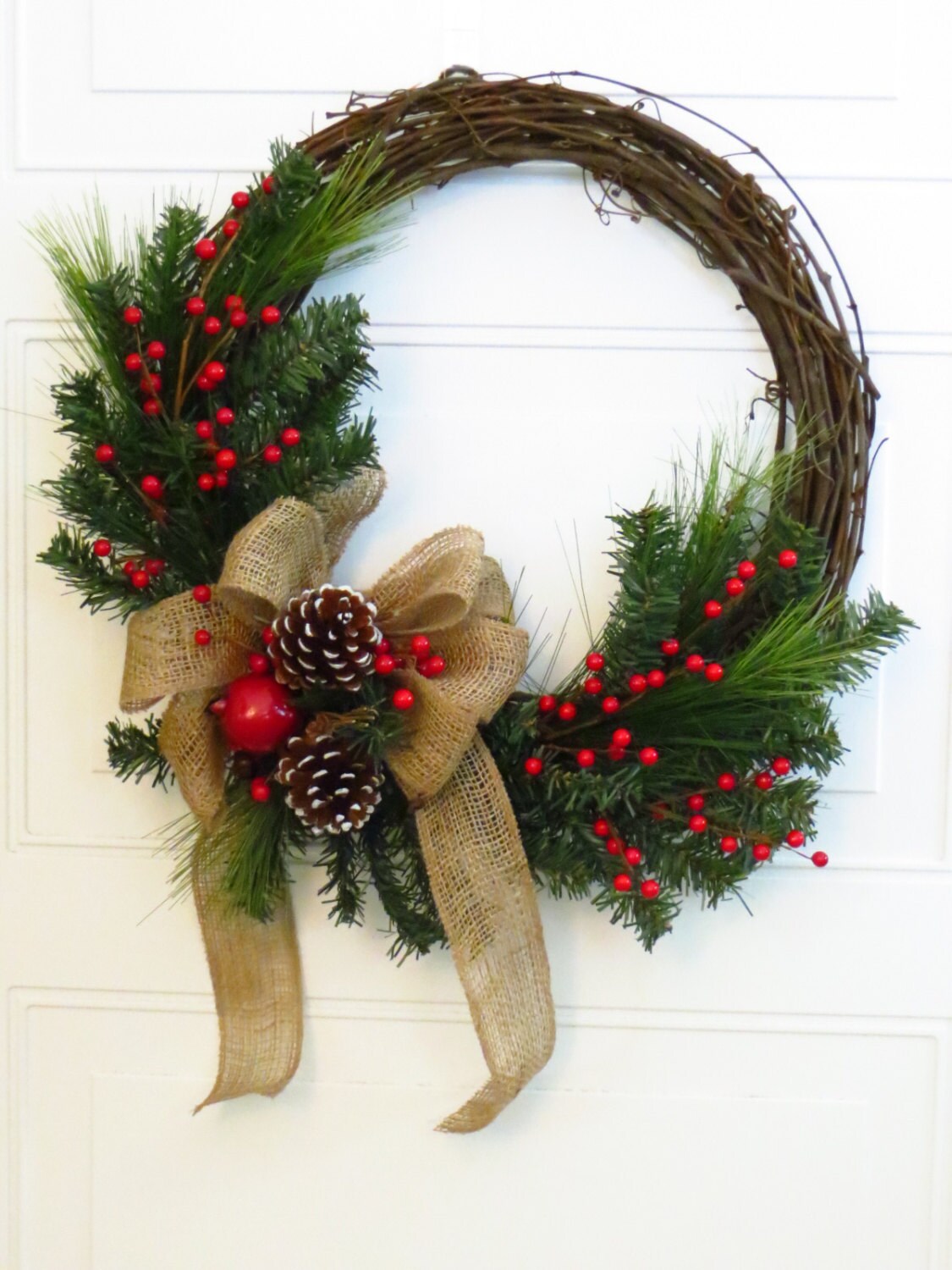 Christmas Wreath Burlap Bow on Christmas Wreath by Dazzlement