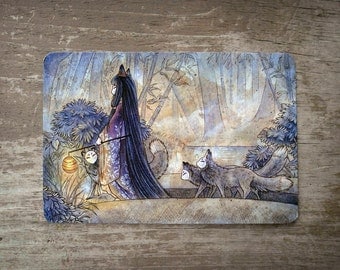 Silent Crossing / Japanese Kitsune, Fox Art, Asian Style, Yokai, Kimono / 4x6 Glossy Postcard Rounded Corners
