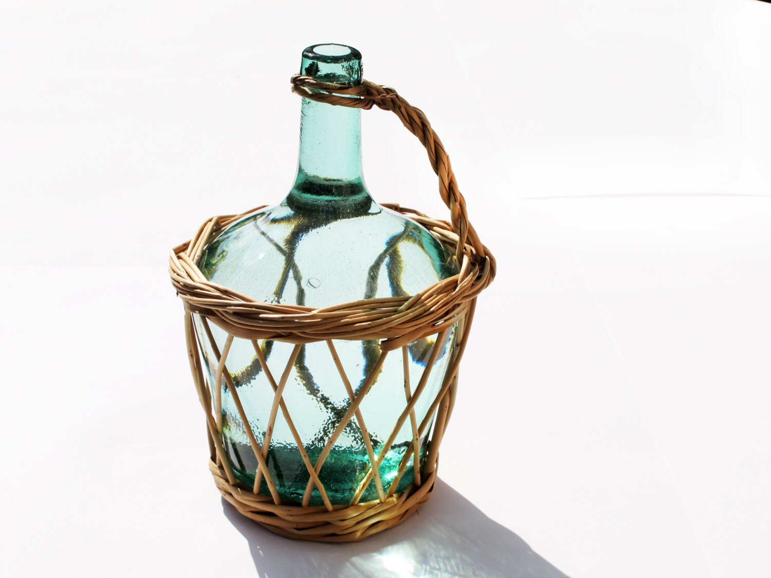 French wicker wine bottle small vintage DemiJohn