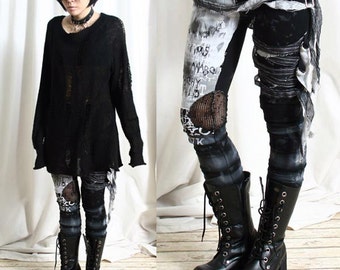 Unisex Ultra Long Zombie Gauze Punk Gothic Punk Distressed Tie Dye Legging/Pants Mesh Patch