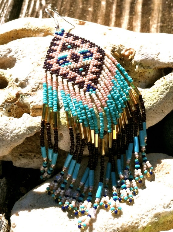 Native American Diamond Pattern Pink Blue and Gold