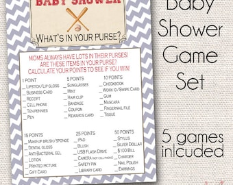 INSTANT DOWNLOAD Vintage Baseball Baby Shower Game Package - 5 Games Included - Printable - Baby Shower Games