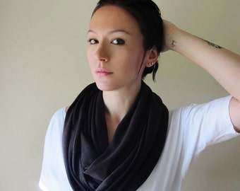 DARK BROWN Infinity Scarf - Chocolate Brown Circle Scarf - Loop Scarf, Eternity Scarf, Jersey Cotton Scarf