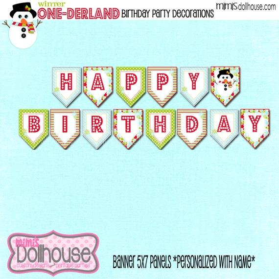Personalized Winter One-derland Red Happy birthday Banner-Christmas Happy Birthday Banner Red- Winter Wonderland Happy Birthday Banner -PDF Il_570xn
