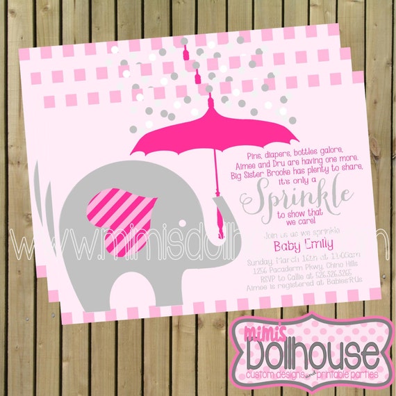 Elephants and Umbrellas Baby Shower Invitation- Umbrella Baby Shower Invitation- Elephant Sprinkle Baby Shower Invitation- JPEG/PDF Il_570xn