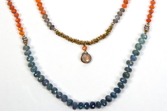 Items similar to Hombre natural blue sapphire and moonstone necklace on ...