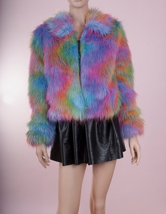 Rainbow Shaggy Faux Fur Jacket 