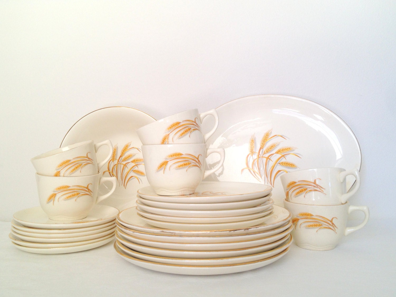 Vintage Dinnerware Set Golden Wheat Pattern Dishes Thanksgiving Plates