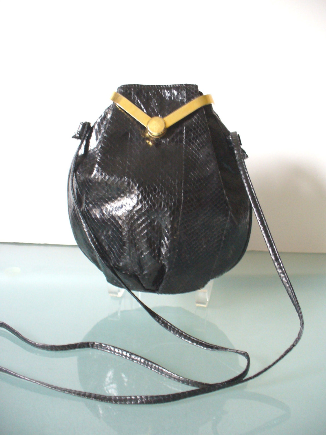 Vintage Black Snakeskin Shoulder Bag Purse by TheOldBagOnline