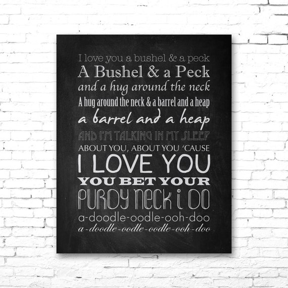BUSHEL AND A PECK Printable Lyrics Artwork Chalkboard Style