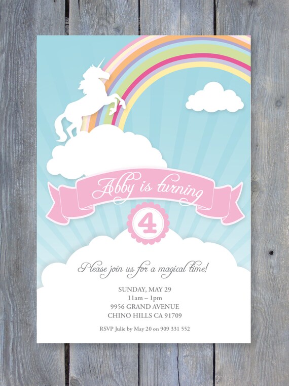 RAINBOW Party Invitation - Unicorn Birthday - Personalized - 7"x5" - Print Your Own - DIY Il_570xn