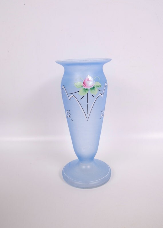 Vintage Bristol Glass Vase Footed Blue Satin by LeVintageGalleria