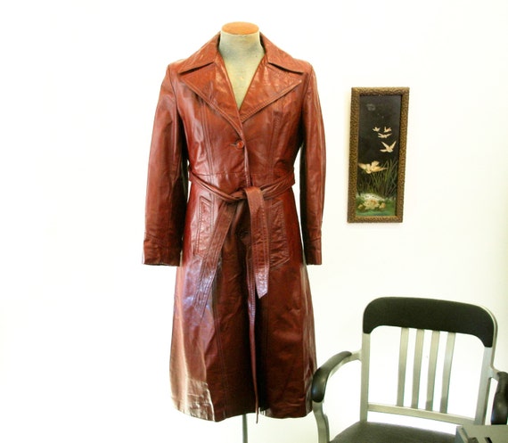 1970s Ladies Leather Trench Coat Vintage 70s by JackJettVintage