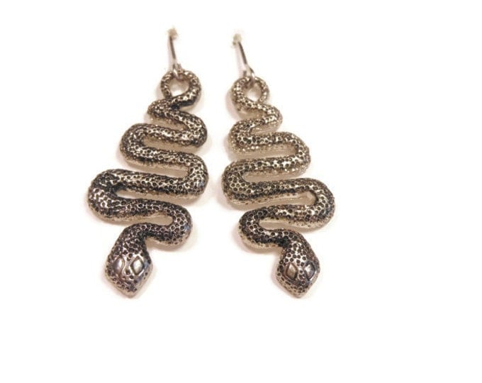 FREE SHIPPING Snake earrings on original card, 1980s Claire's silver tone french hook earrings, faux marcasite