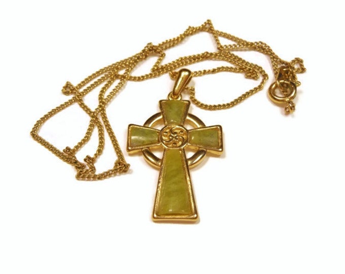 Celtic cross pendant by Miracle Solder in what appears to be olive jade