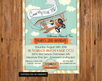 Airplane Birthday Invitation - Come Fly With Me - 2nd, 3rd, 4th, 5th, 6th, 7th, 8th, 9th birthday for boys - Item 0138 - DIGITAL FILES