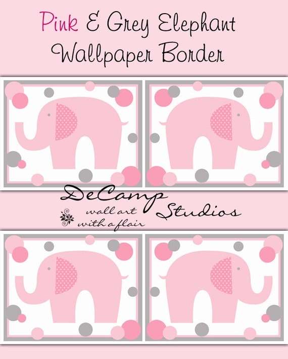 ELEPHANT WALLPAPER BORDER Wall Decals Baby Girl by decampstudios