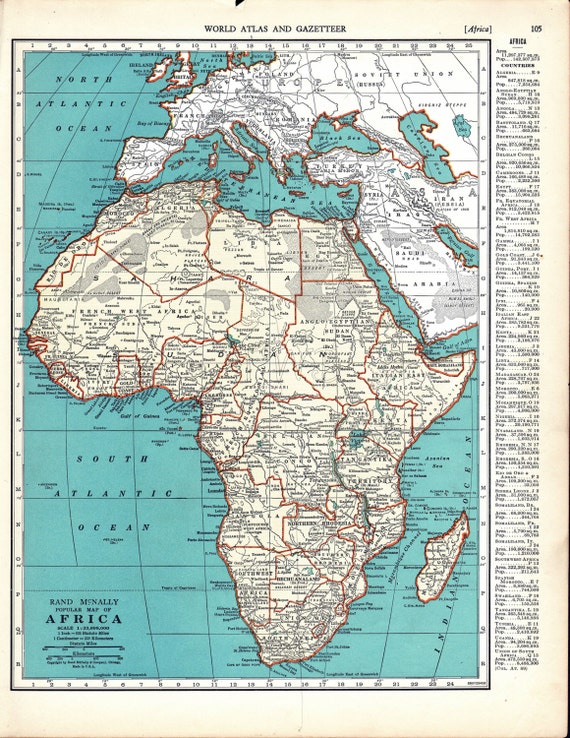 Africa Map Print 1930s Atlas Print Map Decor Wall By Thewholebook