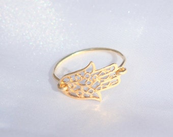 Gold Hamsa Ring - 14k gold filled filigree hamsa ring, gold sideways hamsa ring, evil eye charm, gift for her, charm ring