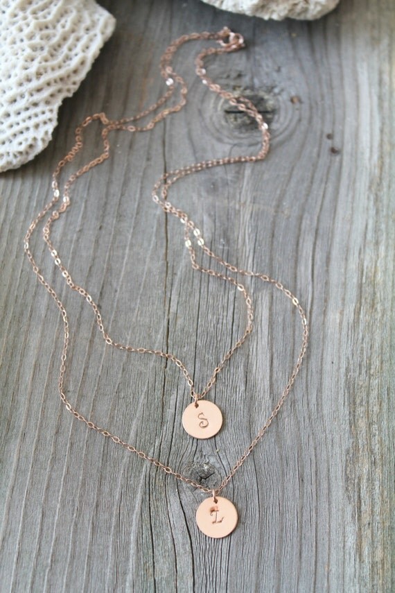 Layered Initial Necklace Fine 14K Rose Gold Filled double