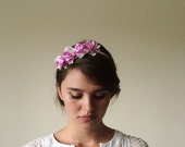 Pink and Ivory Flowers Crown, Flower Tiara, Bridal hair, Bridesmaid Accessory Flower Headpiece, Fabric Flowers, Hair Accessory