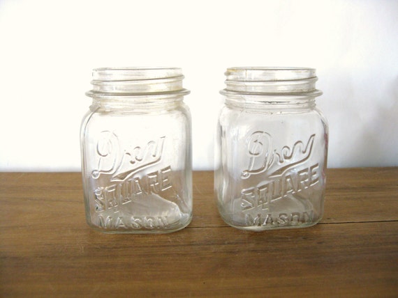 Antique Drey Mason Jars Pair Of Pint Size Drey Square Canning