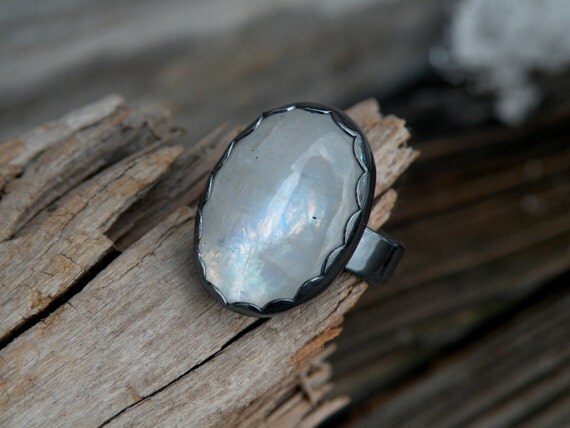 Oxidized Ornate Rainbow Moonstone Ring