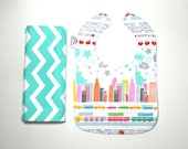 NYC Bib and Burp Cloth Set / New York baby / NYC / NYC Skyline / baby gift set/