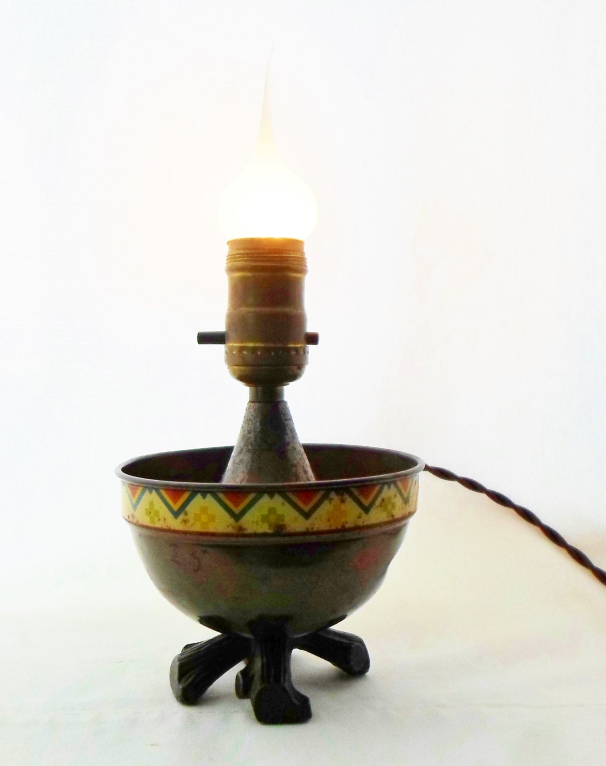 Antique Native American Indian Lamp Lighting Campfire