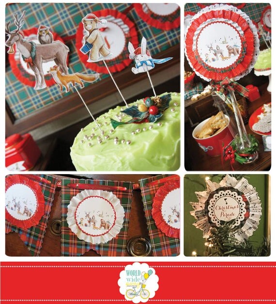 Christmas Decor - Christmas Animal Parade - printable party - classic tartan and Illustrations - vintage christmas - PDF Il_570xn