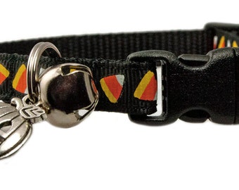 Halloween Cat Collar 3/8" Black Candy Acorns Cat Collar with Pumpkin Charm