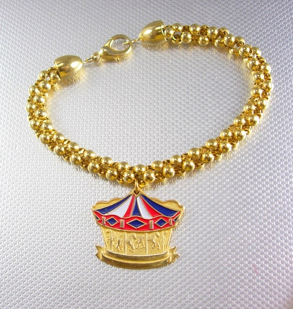 Carousel Charm Bracelet Fob Circus Carnival Fair Keepsake Gold