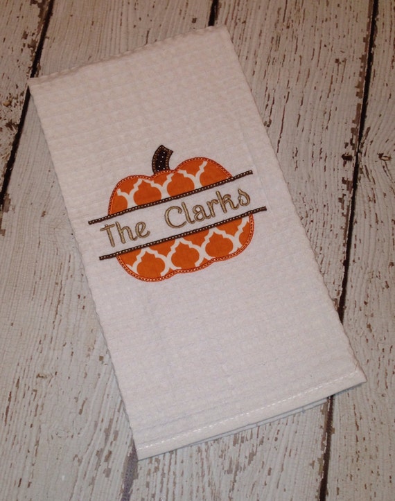 Personalized Appliqued 'Split Pumpkin' Waffle Weave Kitchen Towel