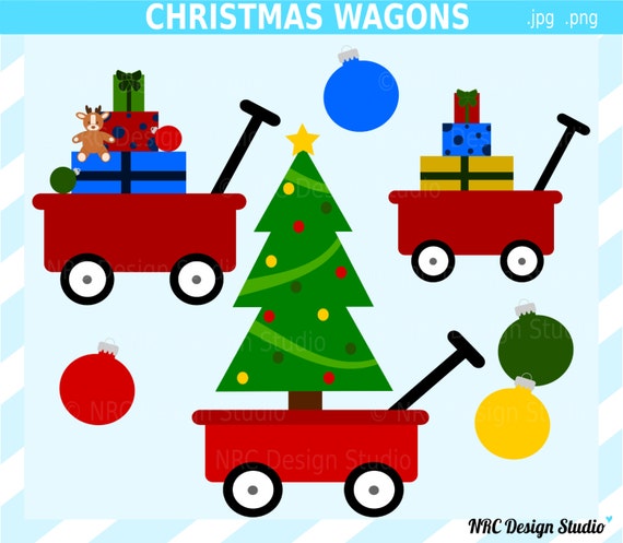 Cute Christmas Clip Art - Christmas Red Wagons Clip Art - Digital Christmas Clipart - Tree, Ornaments, Presents, Reindeer, Gifts Il_570xn