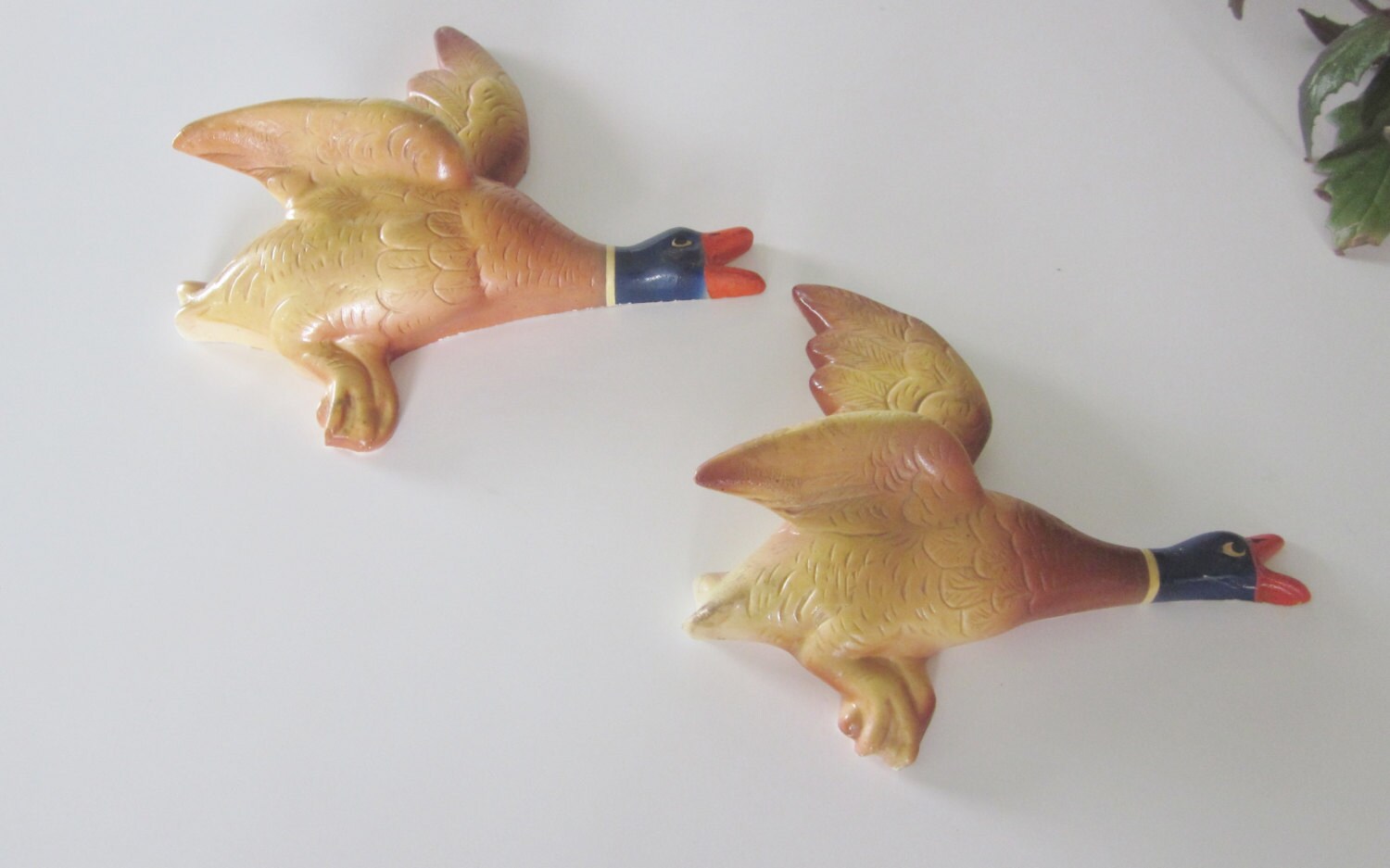 Vintage Mallard Duck Chalkware Wall Decor 50s Flying Duck